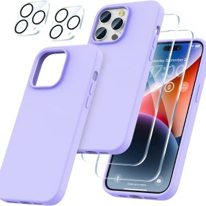 Capa Silicone Lilás iPhone 15 Pro Max com 2 película vidro temperado 2 película camera