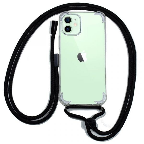 Capa Silicone Transparente iPhone 12/12 Pro Cordão Preto